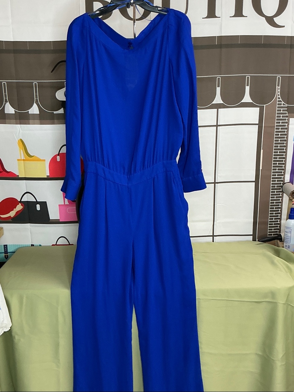Diane Von Furstenberg Cobalt Blue Long-Sleeve Jumpsuit sz 10 #2346